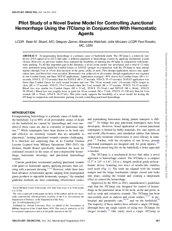 (PDF) Pilot Study of a Novel Swine Model for Controlling Junctional ...