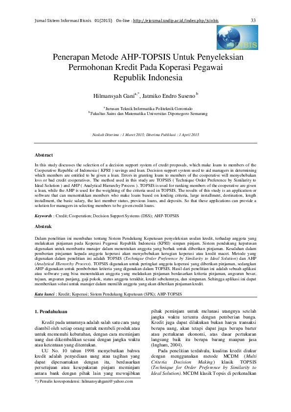 (PDF) Decision Support System the Selection Request for Credit ...