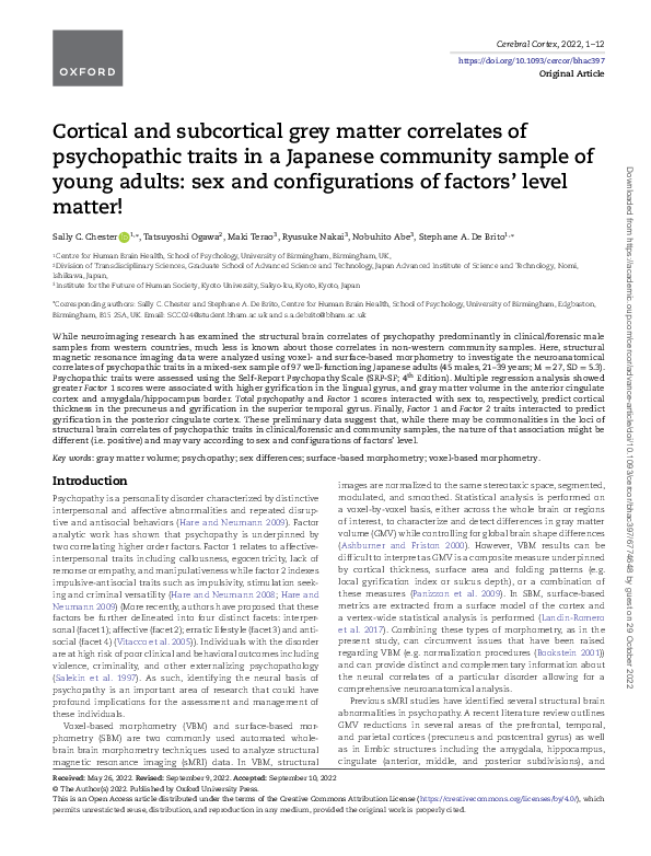 (PDF) Cortical and subcortical grey matter correlates of psychopathic ...