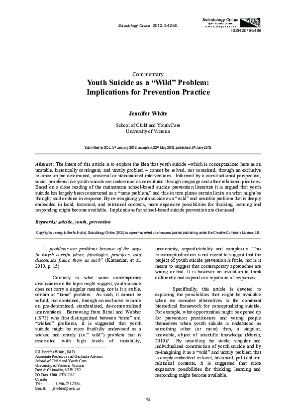 (PDF) Youth suicide as a "wild" problem: implications for prevention ...