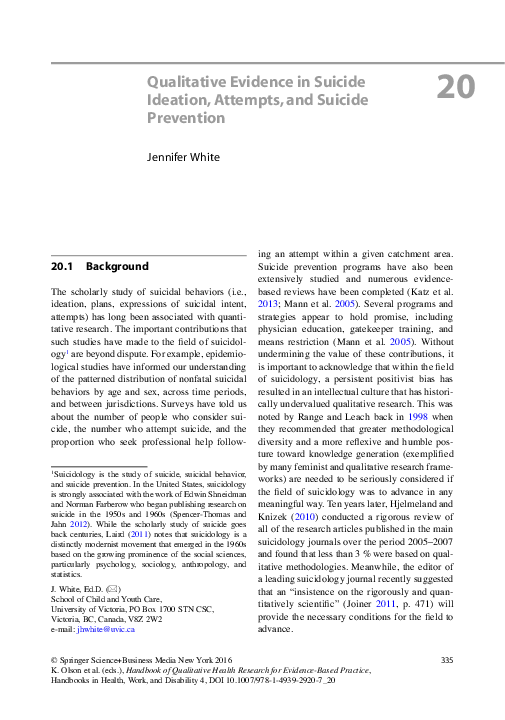 (PDF) Qualitative Evidence in Suicide Ideation, Attempts, and Suicide ...