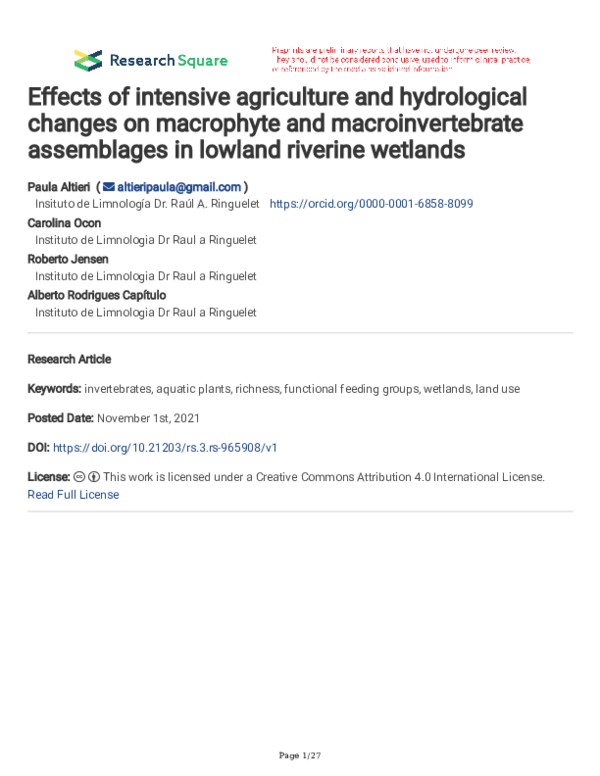 (PDF) Effects of intensive agriculture and hydrological changes on ...