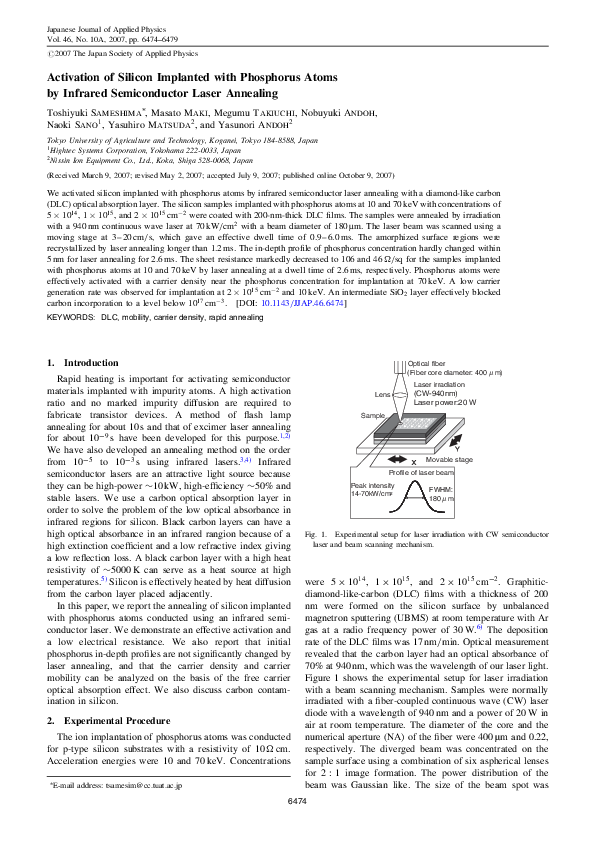 (PDF) Activation of Silicon Implanted with Phosphorus Atoms by Infrared ...