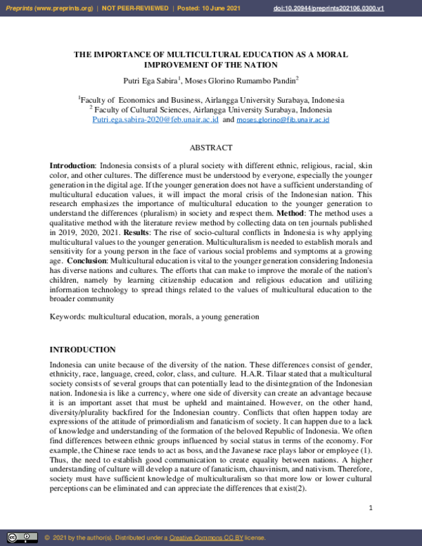 (PDF) The Importance of Multicultural Education as a Moral Improvement ...