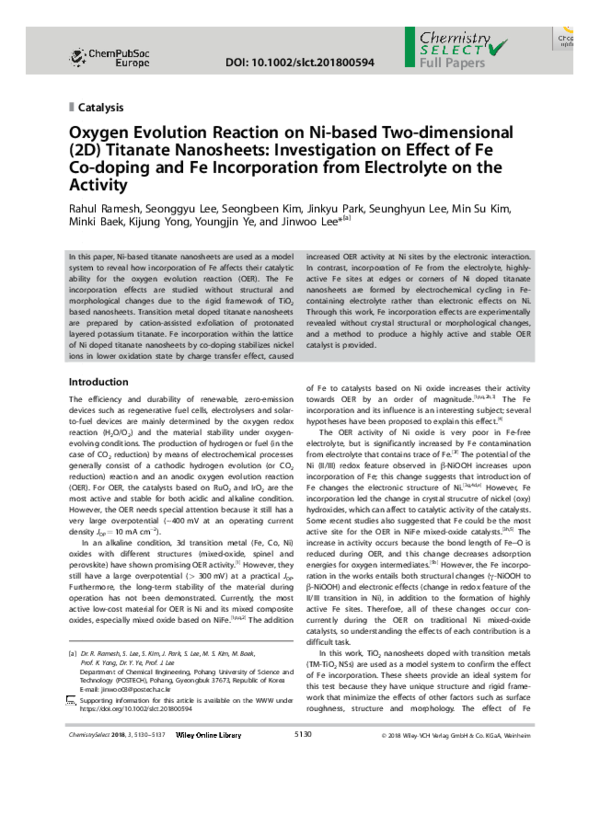 (PDF) Oxygen Evolution Reaction on Ni‐based Two‐dimensional (2D ...