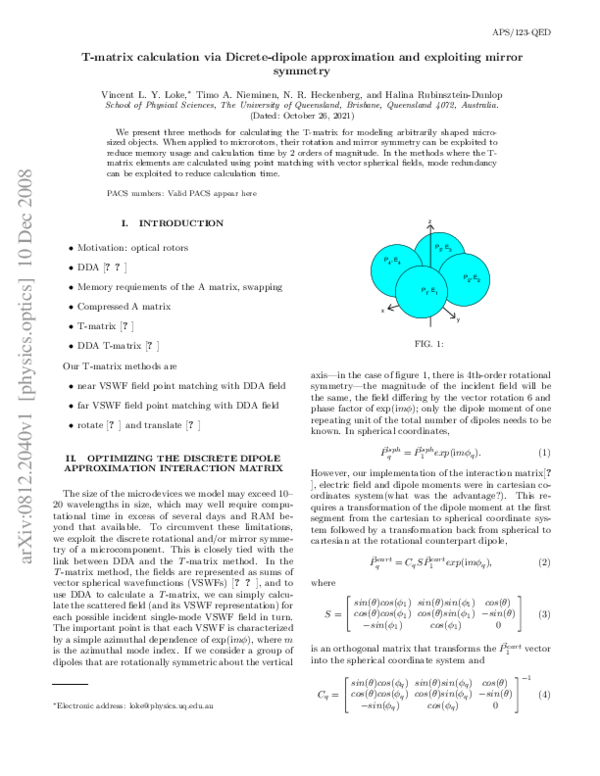 (PDF) Matrix Calculation via Discrete Dipole Approximation, Point ...