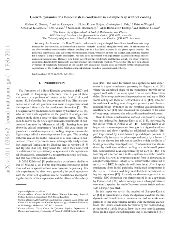 (PDF) Growth dynamics of a Bose-Einstein condensate in a dimple trap ...
