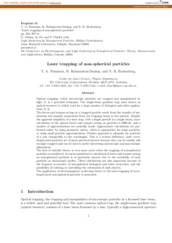 (PDF) Laser trapping of non-spherical particles