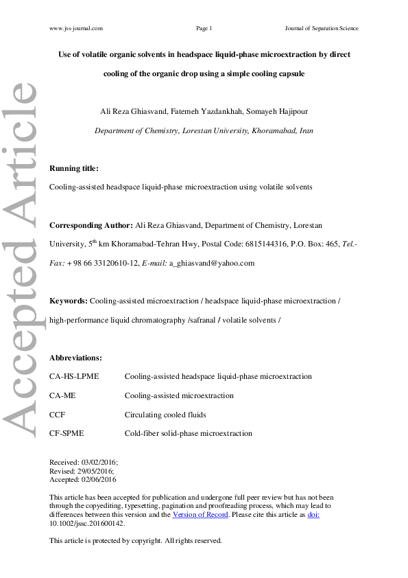 (PDF) Use of volatile organic solvents in headspace liquid-phase ...