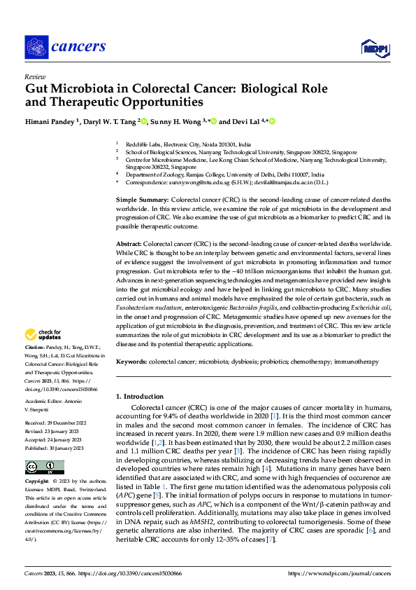 (PDF) Gut Microbiota in Colorectal Cancer: Biological Role and ...