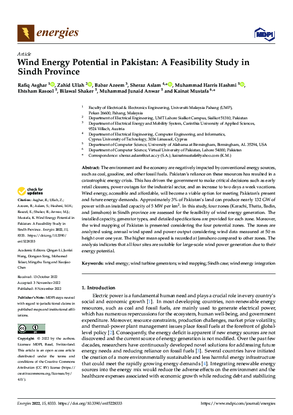(PDF) Wind Energy Potential in Pakistan: A Feasibility Study in Sindh ...