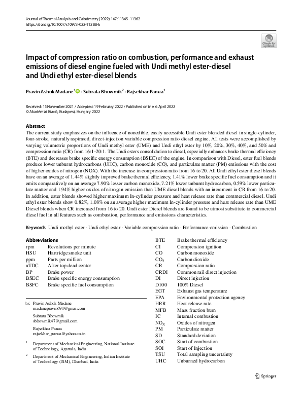 (PDF) Impact of compression ratio on combustion, performance and ...