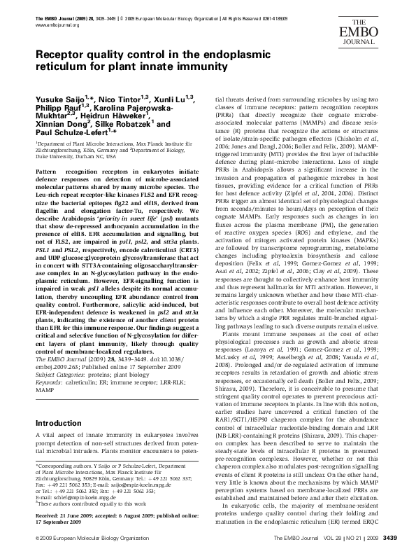 (PDF) Receptor quality control in the endoplasmic reticulum for plant ...