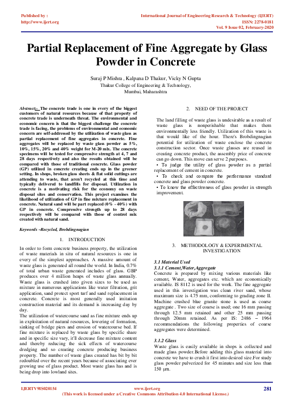 (PDF) Partial Replacement of Fine Aggregate by Glass Powder in Concrete