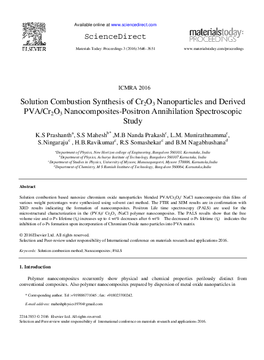 (PDF) Solution Combustion Synthesis of Cr2O3 Nanoparticles and Derived ...