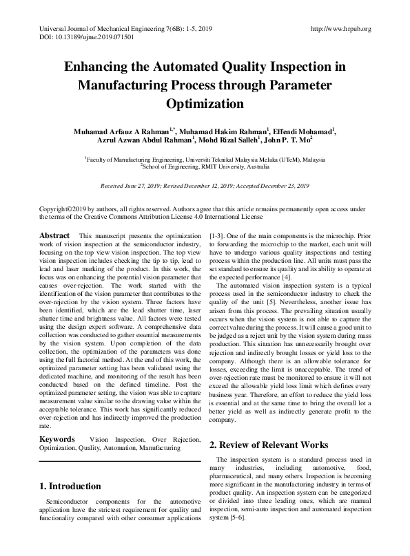 (PDF) Enhancing the Automated Quality Inspection in Manufacturing ...