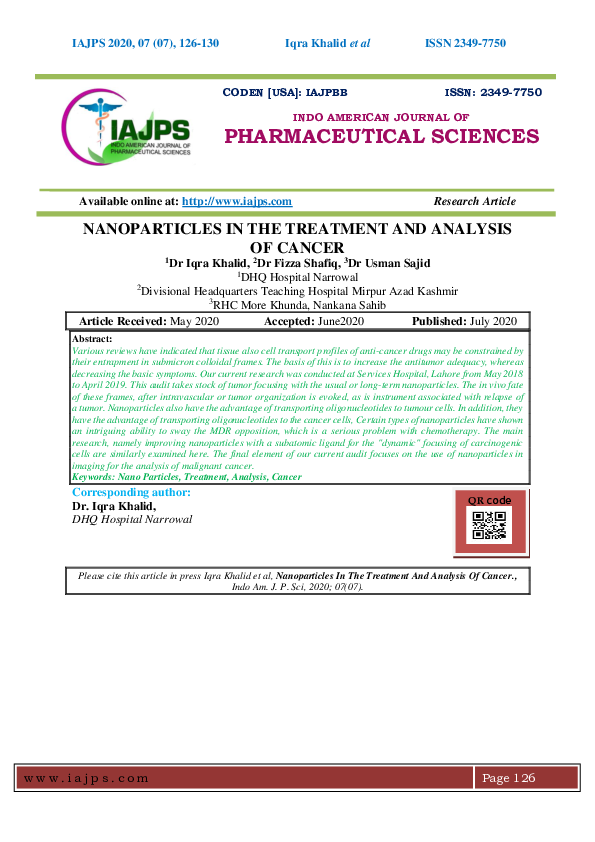 (PDF) Nanoparticles in the Treatment and Analysis of Cancer