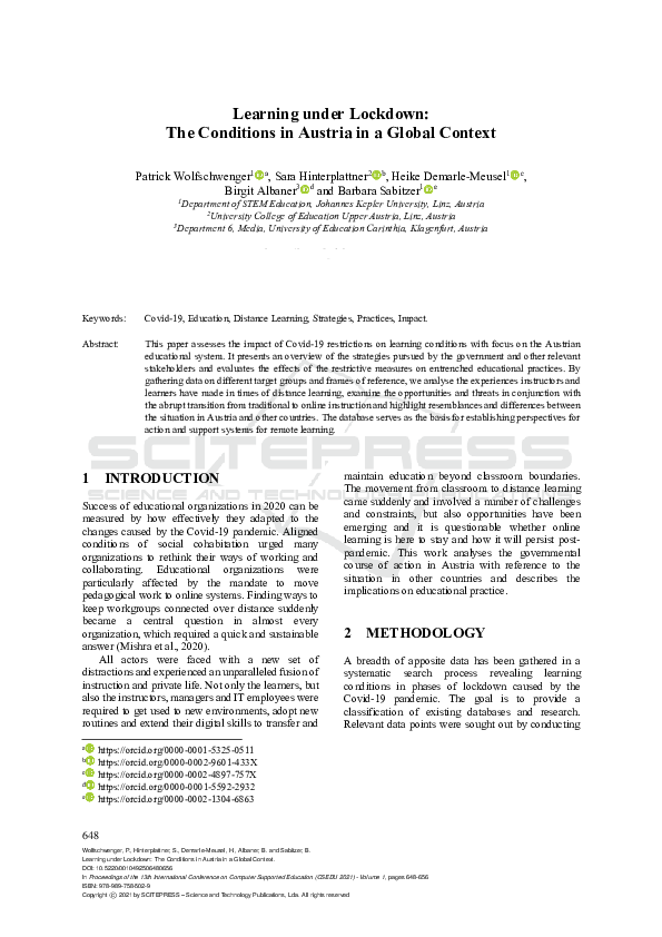 (PDF) Learning under Lockdown: The Conditions in Austria in a Global ...