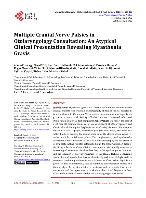 (PDF) Multiple Cranial Nerve Palsies in Otolaryngology Consultation: An ...