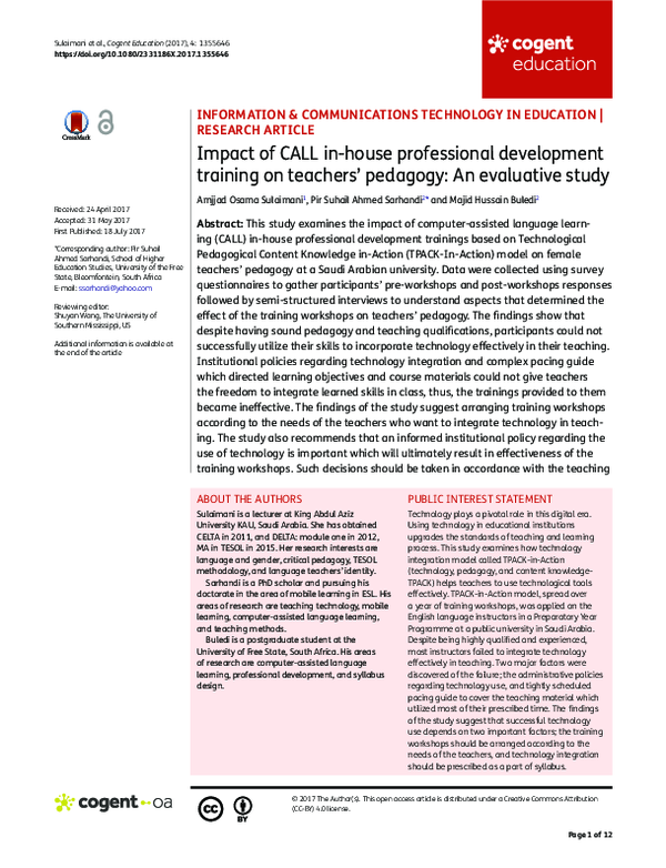 (PDF) Impact of CALL in-house professional development training on ...