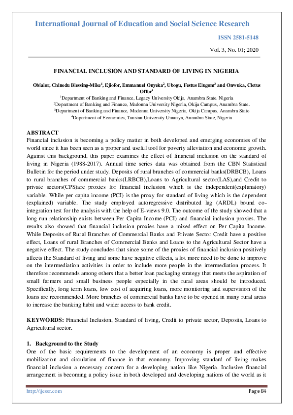(PDF) Financial Inclusion and Standard of Living in Nigeria