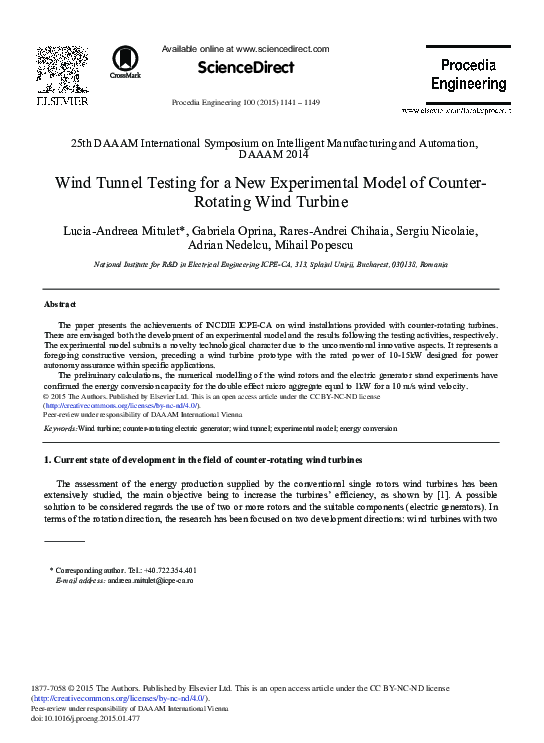 (PDF) Wind Tunnel Testing for a New Experimental Model of Counter ...