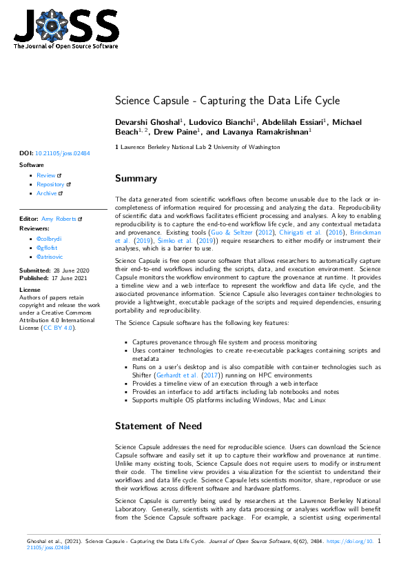 (PDF) Science Capsule - Capturing the Data Life Cycle