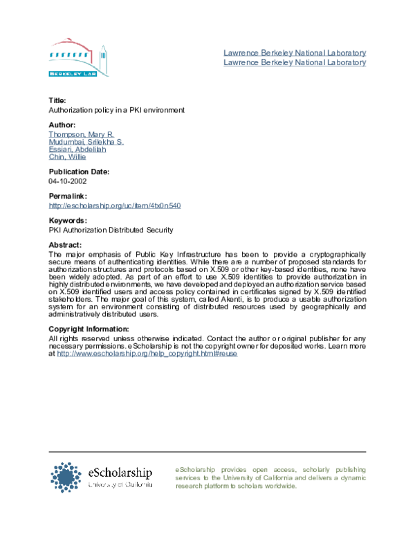 (PDF) Authorization policy in a PKI environment