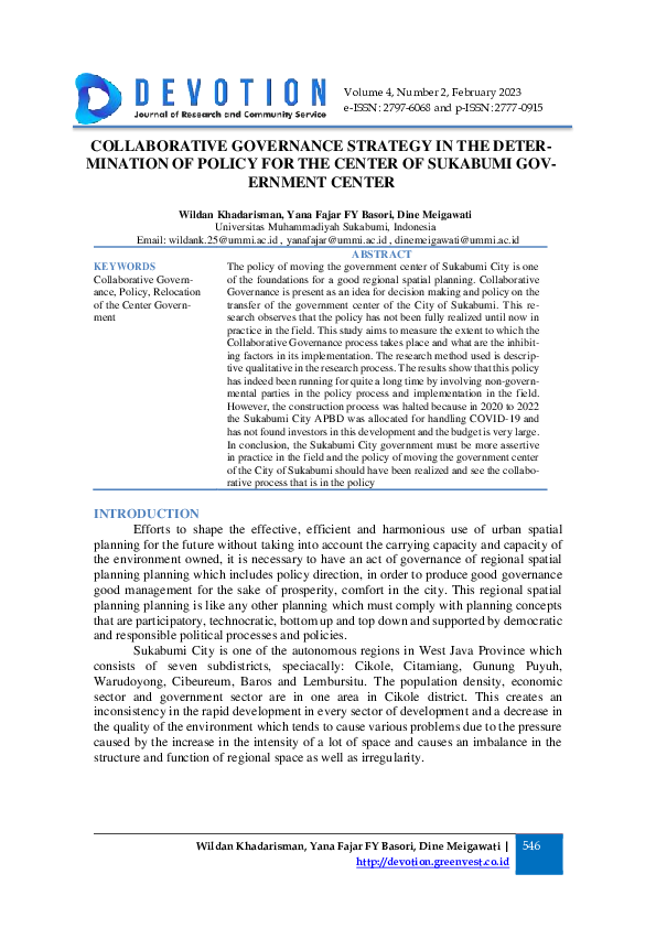 (PDF) Collaborative Governance Strategy In The Determination Of Policy ...