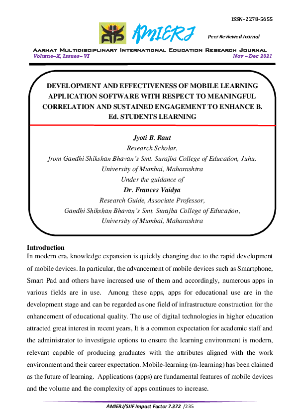 (PDF) DEVELOPMENT AND EFFECTIVENESS OF MOBILE LEARNING APPLICATION ...