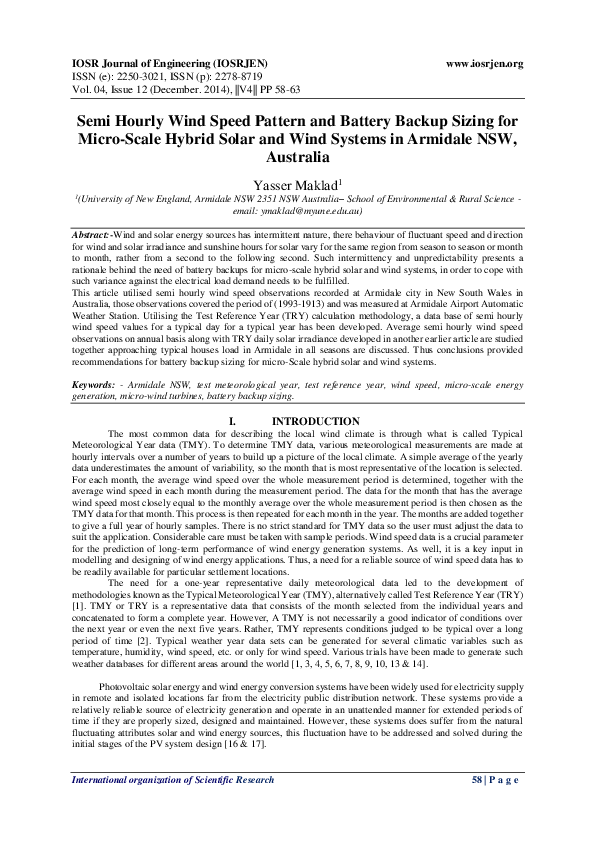 (PDF) Semi Hourly Wind Speed Pattern and Battery Backup Sizing for ...