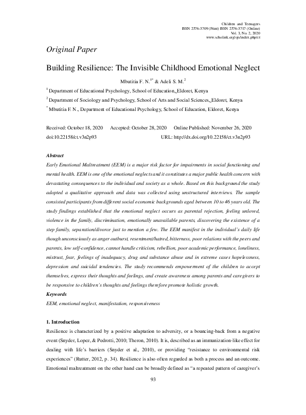 (PDF) Building Resilience: The Invisible Childhood Emotional Neglect