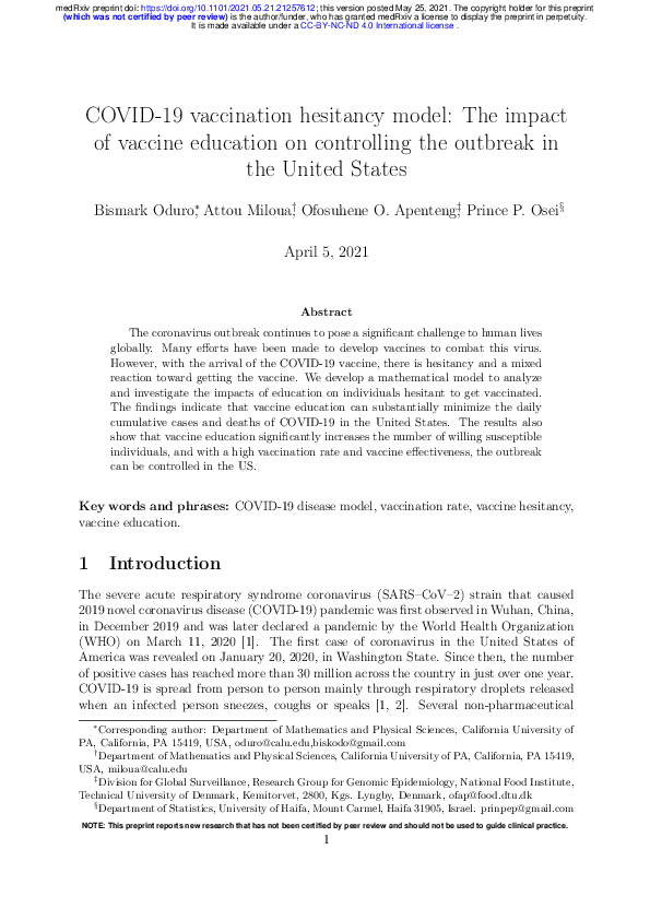 (PDF) COVID-19 vaccination hesitancy model: The impact of vaccine ...
