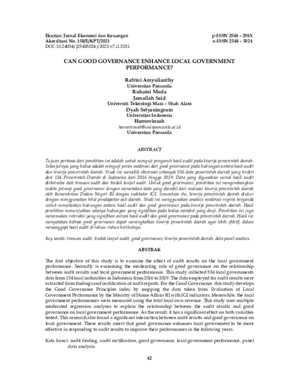 (PDF) Can Good Governance Enhance Local Government Performance?
