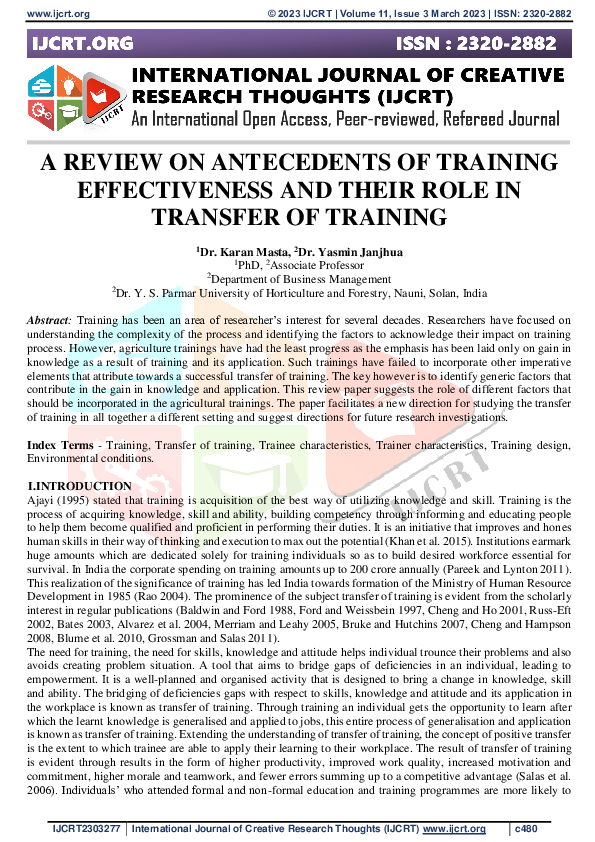 (PDF) A REVIEW ON ANTECEDENTS OF TRAINING EFFECTIVENESS AND THEIR ROLE ...