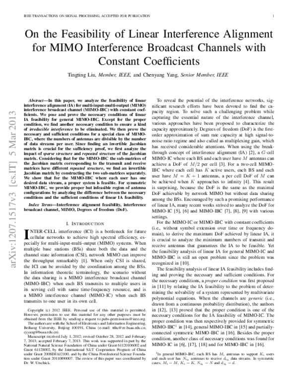 (PDF) On the Feasibility of Linear Interference Alignment for MIMO ...