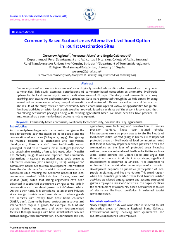 (PDF) Community Based Ecotourism as Alternative Livelihood Option in ...