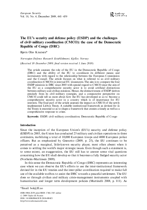 (PDF) The EU's security and defense policy (ESDP) and the challenges of ...