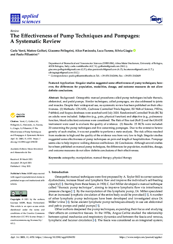(PDF) The Effectiveness of Pump Techniques and Pompages A Systematic