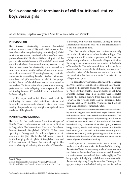 (PDF) Socioeconomic determinants of child nutritional status in rural ...