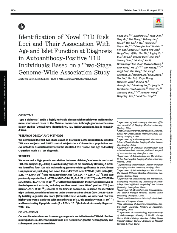 (PDF) Identification of Novel T1D Risk Loci and Their Association With ...