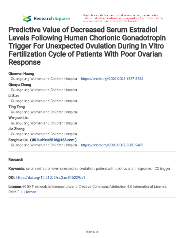 (PDF) Predictive Value of Decreased Serum Estradiol Levels Following ...