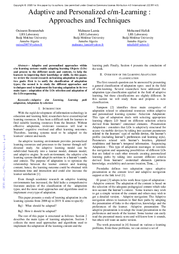 (PDF) Adaptive and Personalized e/m-Learning : Approaches and Techniques