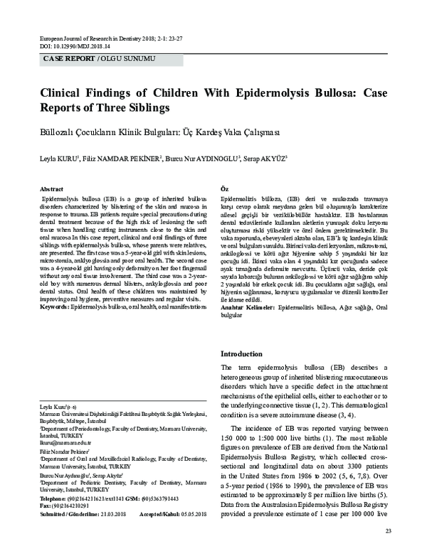 (PDF) Clinical Findings of Children With Epidermolysis Bullosa: Case ...