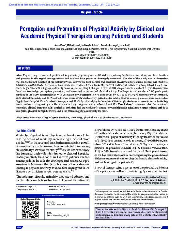 (PDF) Perception and promotion of physical activity by clinical and ...