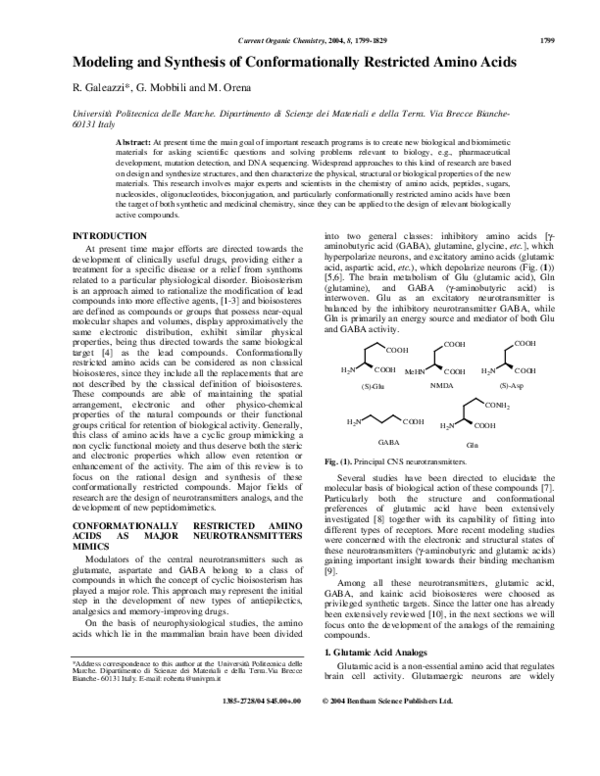 (PDF) Modeling and Synthesis of Conformationally Restricted Amino Acids