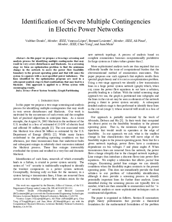 (PDF) Identification of severe multiple contingencies in electric power ...