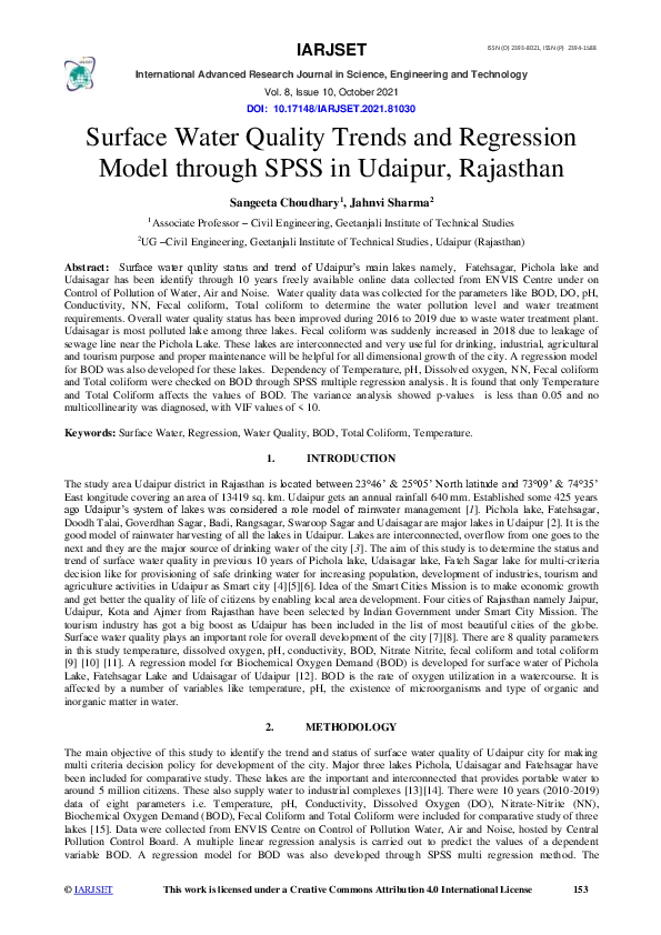 (PDF) Surface Water Quality Trends and Regression Model through SPSS in ...