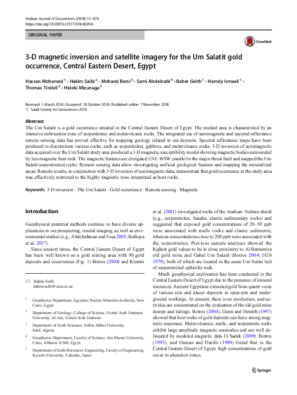 (PDF) 3-D magnetic inversion and satellite imagery for the Um Salatit ...