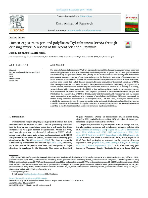 (PDF) Human exposure to per- and polyfluoroalkyl substances (PFASs) via ...